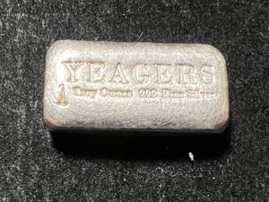 1 TROY OZ .999 FINE SILVER YEAGERS BAR
