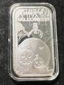 1 TROY OZ .999 FINE SILVER HAPPY HALLOWEEN BAR IN AIRTITE