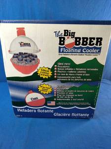 Brand New The Big Bobber floating cooler designed to look like a red and white fishing bobber.
