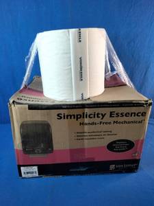 San Jamar Simplicity Essence mechanical paper towel dispenser and roll of paper towels