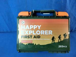 Brand New This is a Be Smart Get Prepared Happy Explorer 265-piece outdoor first aid kit in a green plastic case.