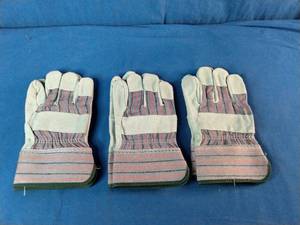 Brand New 3 Pairs of Chore MCR Safety Economy Grade split leather palm work gloves.