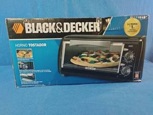Black & Decker TRO490B 4-slice countertop toaster oven.