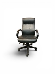 High-back black leather soft executive office chair with ergonomic features