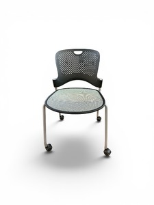 Herman Miller Caper multipurpose chair with a black frame and gray mesh seat