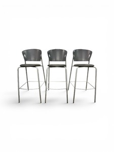 3 Contemporary Bar Stools With A Gray Metal Feame and Contoured Metal Seats