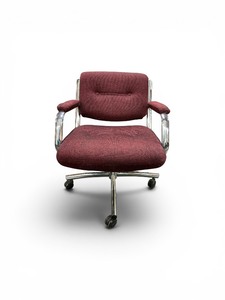 Vintage Steelcase Swivel Armchair with a polished chrome 4-star base and cranberry upholstery