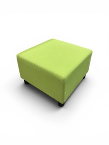 Herman Miller Squared Lined Ottoman featuring green fabric upholstery and black plastic legs.