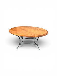 Contemporary Round Coffee Table with Wrought Iron Base