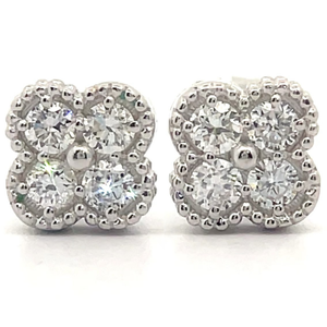 0.50 Carat Diamond Flower Four-Leaf Clover Cluster Milgrain Stud Earrings VIDEO