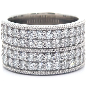 Wide 2.25 Carat Diamond Four-Row Double Stack Milgrain Statement Band $1145 Retail VIDEO