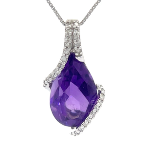 NEW Natural Amethyst & Diamond Infinity Pendant in White Gold VIDEO