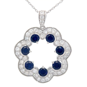 1.35 Carat Diamond & Blue Sapphire Halo Wreath Cluster Pendant VIDEO