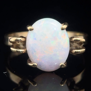 Exquisite Oval White Opal Vintage Ring in Yellow Gold VIDEO
