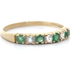 Alternating Natural Emerald & Natural Diamond Ring in Yellow Gold VIDEO
