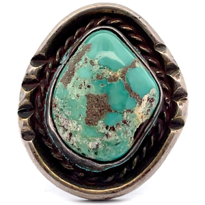 Vintage Navajo Turquoise Statement Twisted Rope Bezel Ring VIDEO