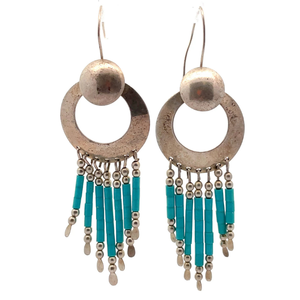 Vintage Sterling Silver Turquoise Bead Fringe Dangle Earrings VIDEO