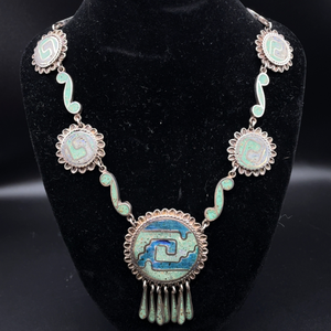 Vintage Taxco Mexico Turquoise Southwestern Statement Fringe Necklace