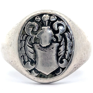 Vintage Sterling Silver Crest Signet Ring VIDEO