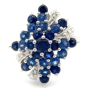 Vintage Large Multi-Hue Blue Sapphire Cluster Corsage Ring VIDEO