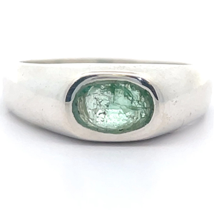 Modern Oval Natural Emerald Solitaire Flush Set Ring VIDEO