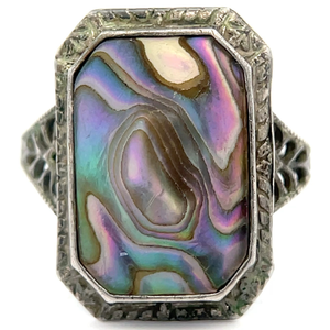 Vintage Natural Abalone Shell Inlay Octagon Ring VIDEO