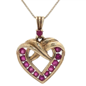 Vintage Natural Ruby Ribbon Scalloped Love Knot Heart Pendant VIDEO