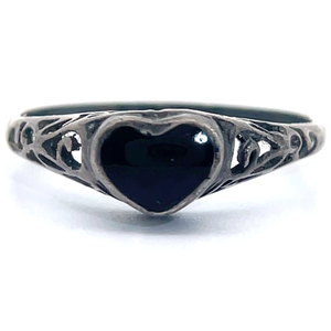 Antique Natural Onyx Heart Filigree Tapered Ring VIDEO