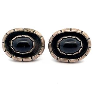 Vintage Natural Onyx Oval Stud Earrings VIDEO