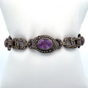 Vintage Natural Amethyst Link Milgrain Edge Bracelet VIDEO