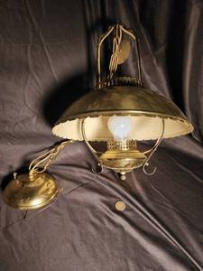 Antique Brass Hanging Lamp with Brass Shade