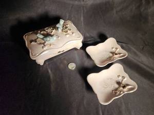 Fairland Import Hand Made in Japan Bird Trinket Box & Dishes (Lot of 3)