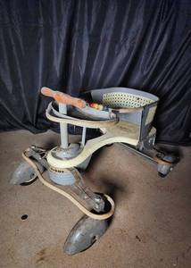 Vintage Metal Baby Walker with Wood Handle
