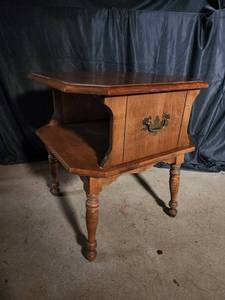 Vintage Wood Accent Table with Drawer & Shelf