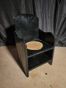 Wooden Armchair with Cane Seat & Shelf