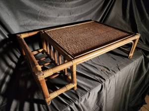 Vintage Bamboo Rattan Woven-Top Table