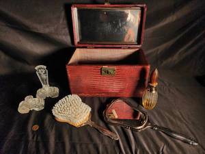Vintage Vanity Dresser Set with Mirror, Brush & Perfume Bottles (Lot of 5)