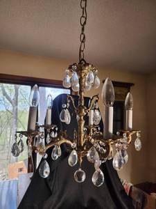 Brass Tone Crystal Chandelier 5-Light Hanging Fixture