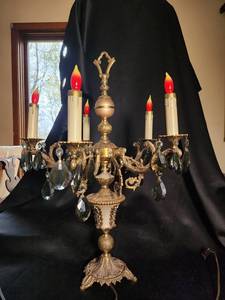 Ornate Brass & Porcelain 5-Light Candelabra Chandelier