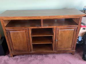 Wood Media Cabinet with Open Shelves & Double Doors