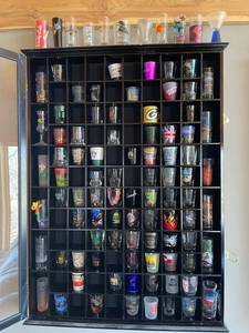 Assorted Shot Glass Collection With Display Cabinet