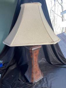Carved Wood Table Lamp with Fabric Shade