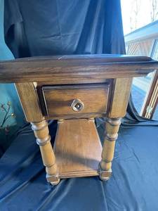 Wood Side Table with Drawer & Shelf