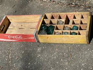 Vintage Coca-Cola Wooden Crates with Glass Insulators (Lot of 2)