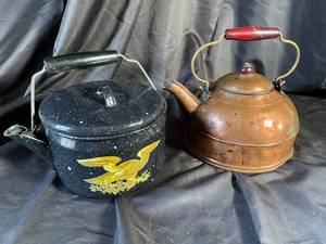 Vintage Enamel Tea Kettle Pair (Lot of 2)