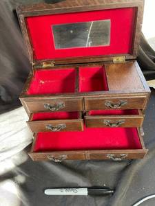 Wooden Jewelry Box with Mirror & 6 Drawers