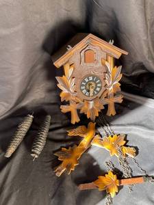 Vintage German Cuckoo Clock with Weights & Chains
