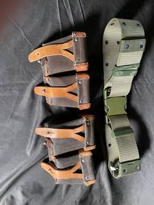 Military Surplus Leather Pouches & Web Belt (Lot of 3)