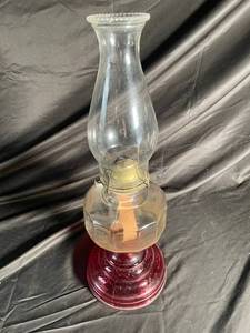Glass Oil Lamp with Ruby Red Base