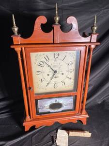 Vintage Wooden Mantel Clock with Painted Glass Panel